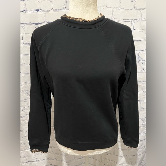 J. Crew Black Sweater With Animal Print Collar and Cuff Accent Size medium - Picture 1 of 8